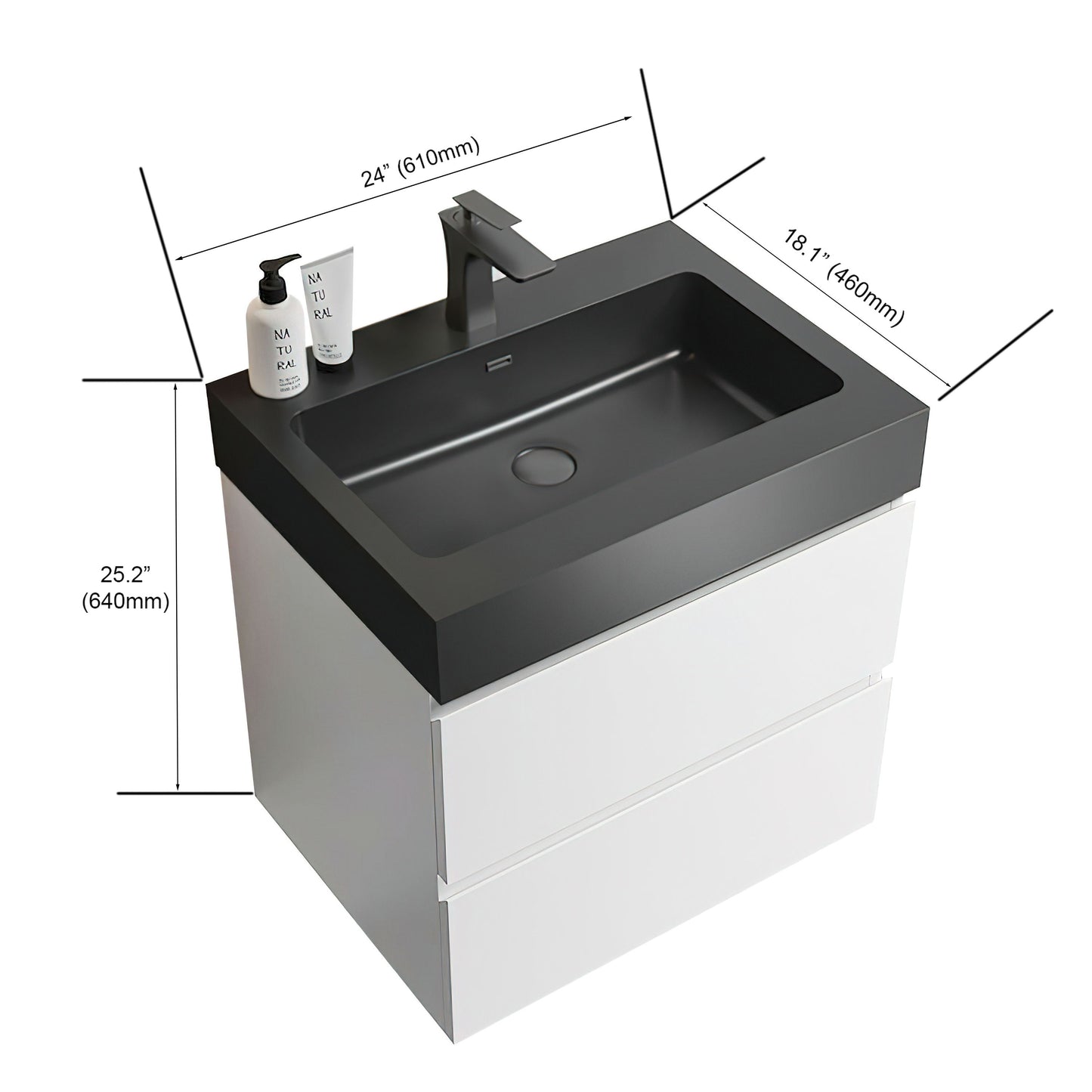 Alice - 24" Bathroom Vanity With Sink, Large Storage Wall Mounted Floating Bathroom Vanity For Modern Bathroom, One-Piece Black Sink Basin Without Drain And Faucet - White / Black