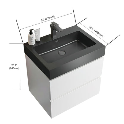 Alice - 24" Bathroom Vanity With Sink, Large Storage Wall Mounted Floating Bathroom Vanity For Modern Bathroom, One-Piece Black Sink Basin Without Drain And Faucet - White / Black