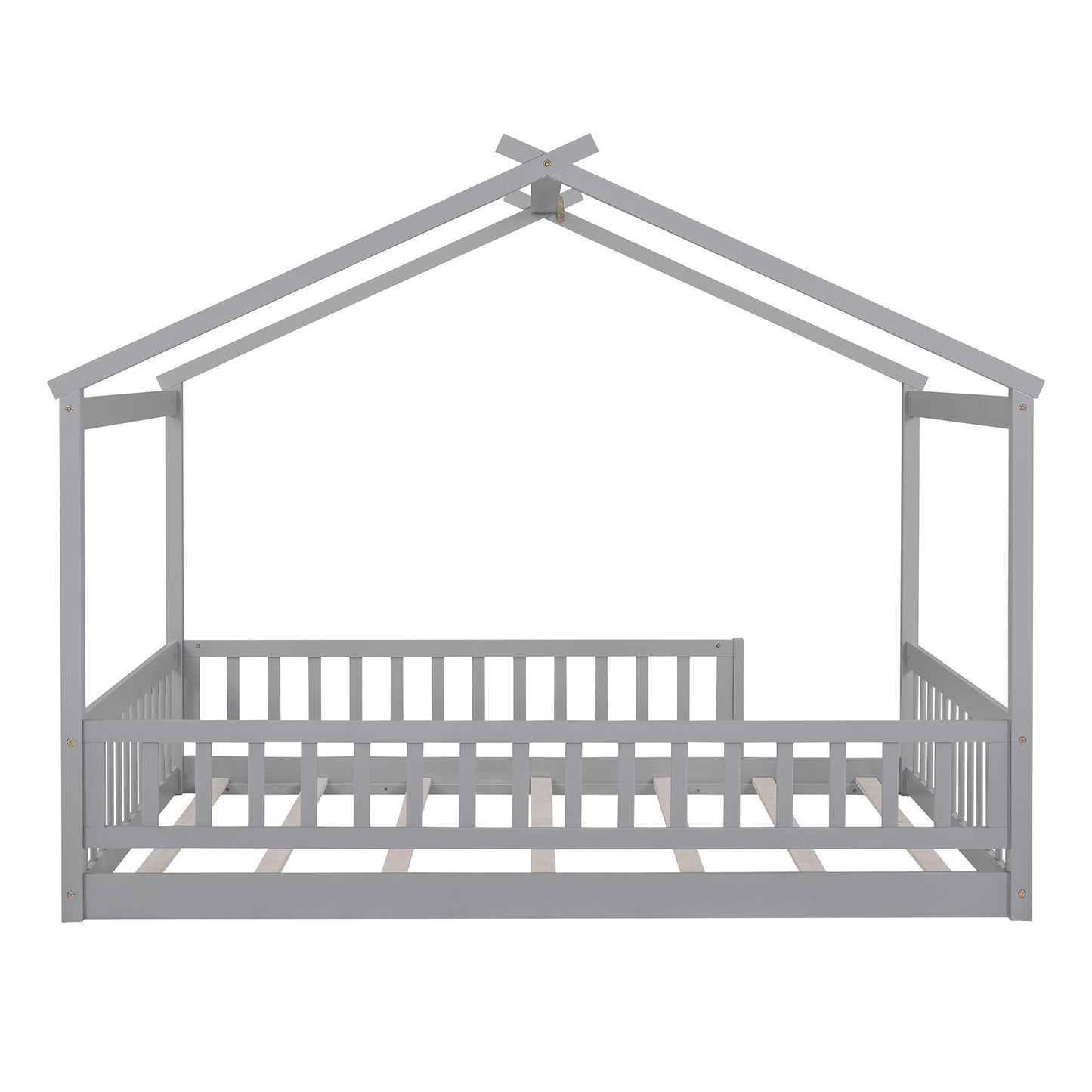 Full Size Bed House Bed Frame With Fence - Gray