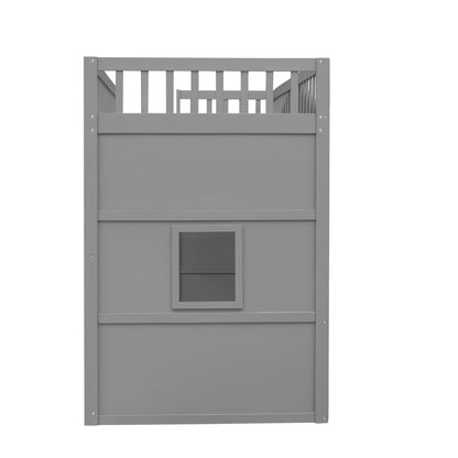 Twin Size House Loft Bed With Ladder - Gray