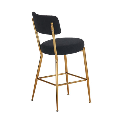 Modern Teddy Fabric Upholstered Bar Stools (Set of 4) - Black / Gold