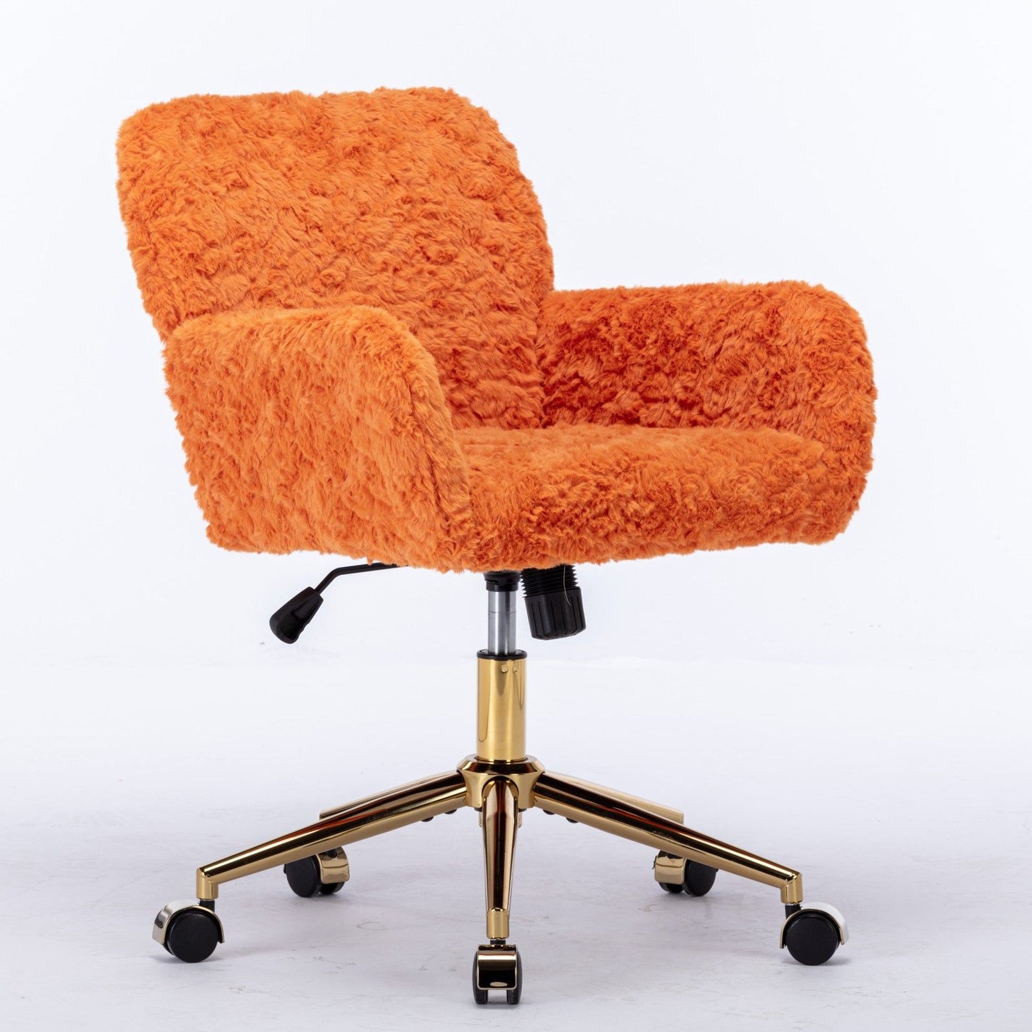 Office Chair, Artificial Rabbit Hair Home Office Chair With Golden Metal Base, Adjustable Desk Chair Swivel Office Chair, Vanity Chair - Orange