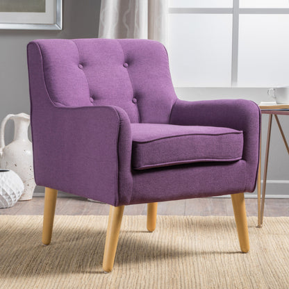 Modern Arm Chair With Tufted Back Fabric And Birch Wood Legs - Purple