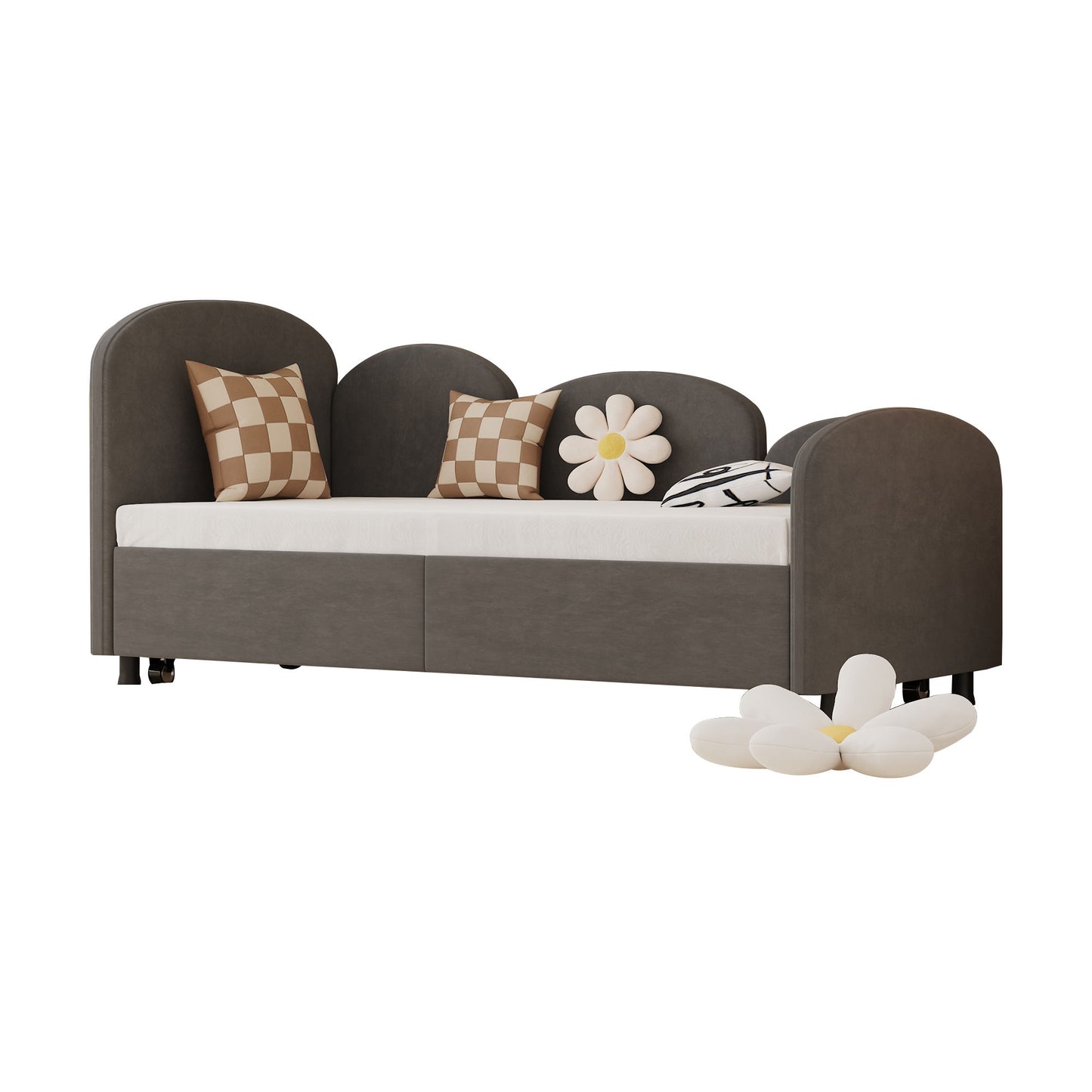 Modern Twin Size Upholstered Daybed With Additional Bed Frame - Dark Gray
