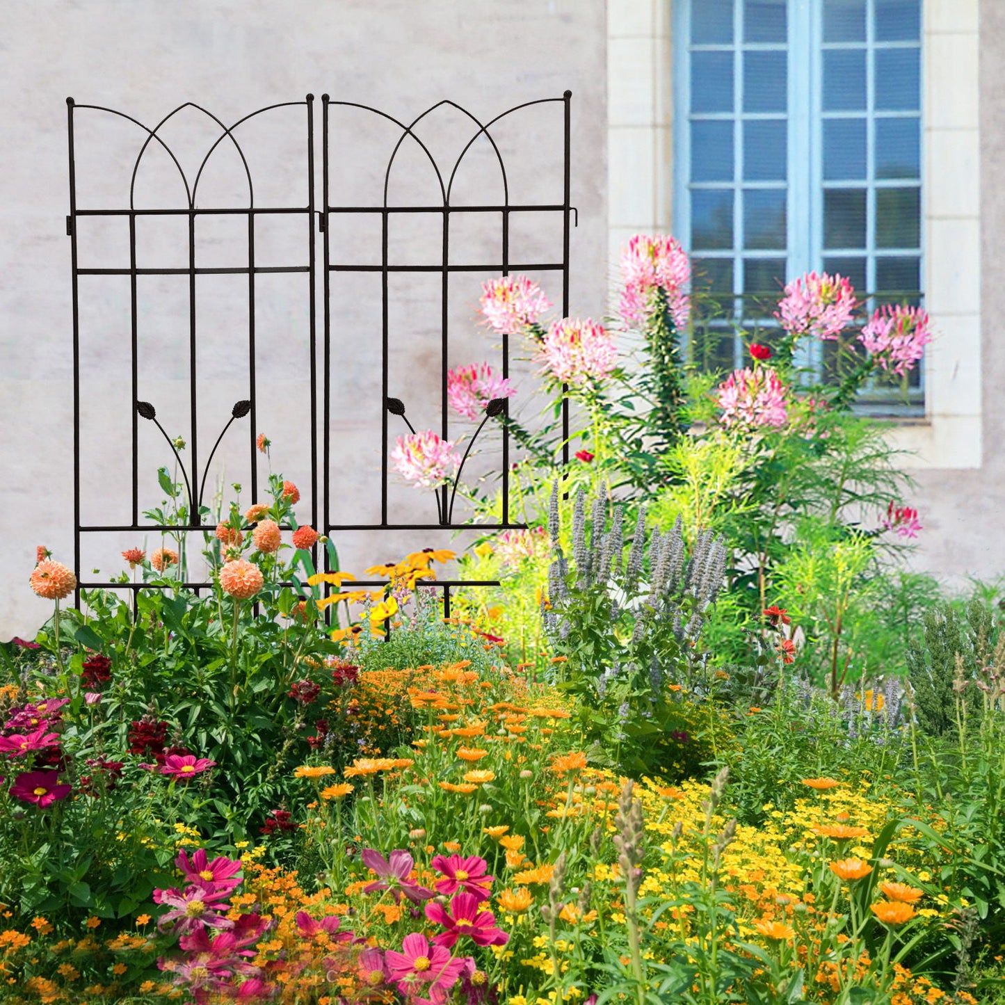 4 Pack Metal Garden Rustproof Trellis For Climbing Plants, Outdoor Flower Support - Black