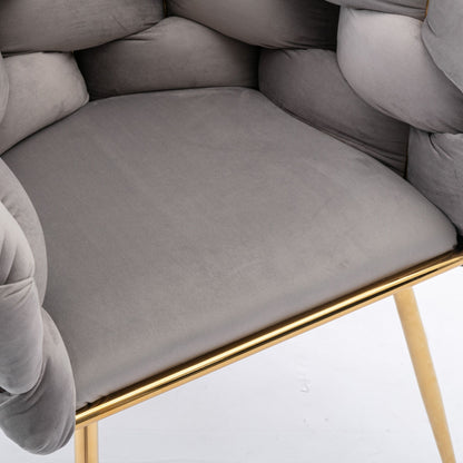 Luxury Modern Simple Leisure Velvet Single Sofa Chair Bedroom Lazy Person Household Dresser Stool Manicure Table Back Chair (Set of 2) - Gray / Gold