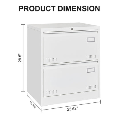 Filing Cabinet Lateral File Cabinet With Lock, 2 Drawer, For Legal / Letter / A4 / F4 Home Office - White