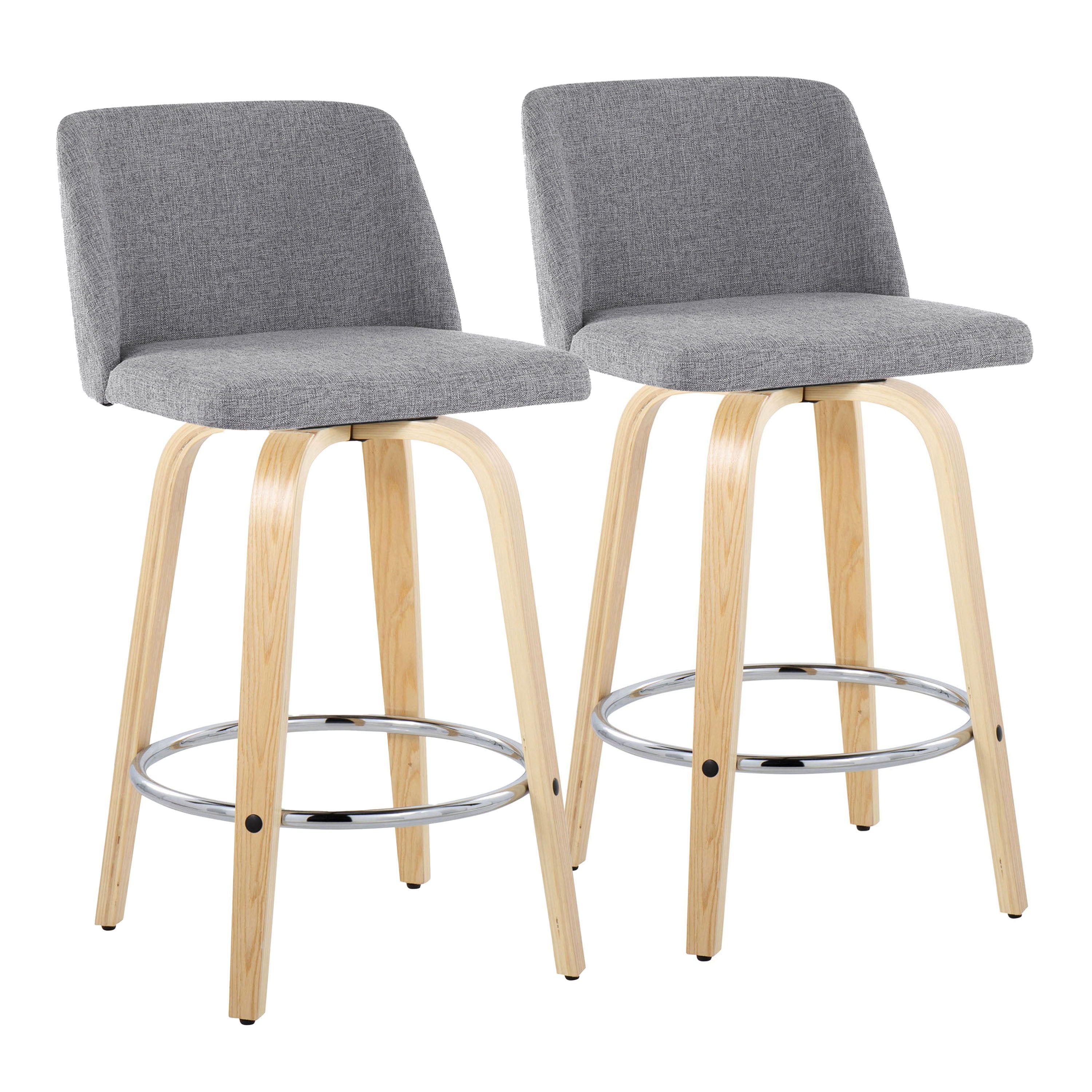 Toriano - Contemporary Fixed Height Counter Stool With Swivel And Round Footrest (Set of 2) - Natural / Gray