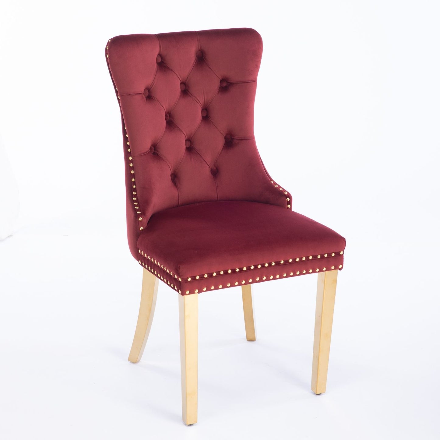 Nikki - Modern, High-End Tufted Solid Wood Contemporary Velvet Upholstered Dining Chair With Golden Stainless Steel Plating Legs, Nailhead Trim (Set of 2) - Burgundy