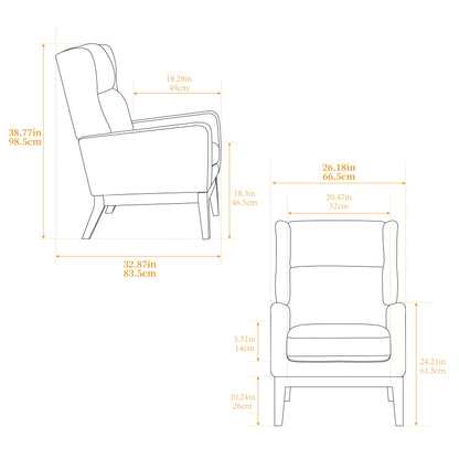 Wide Modern Accent Chair, Polyester Blend High Back Reading Chair, Upholstered Armchair Club Chair, Single Sofa With Wood Legs For Living Room, Reading Room, Office - Beige