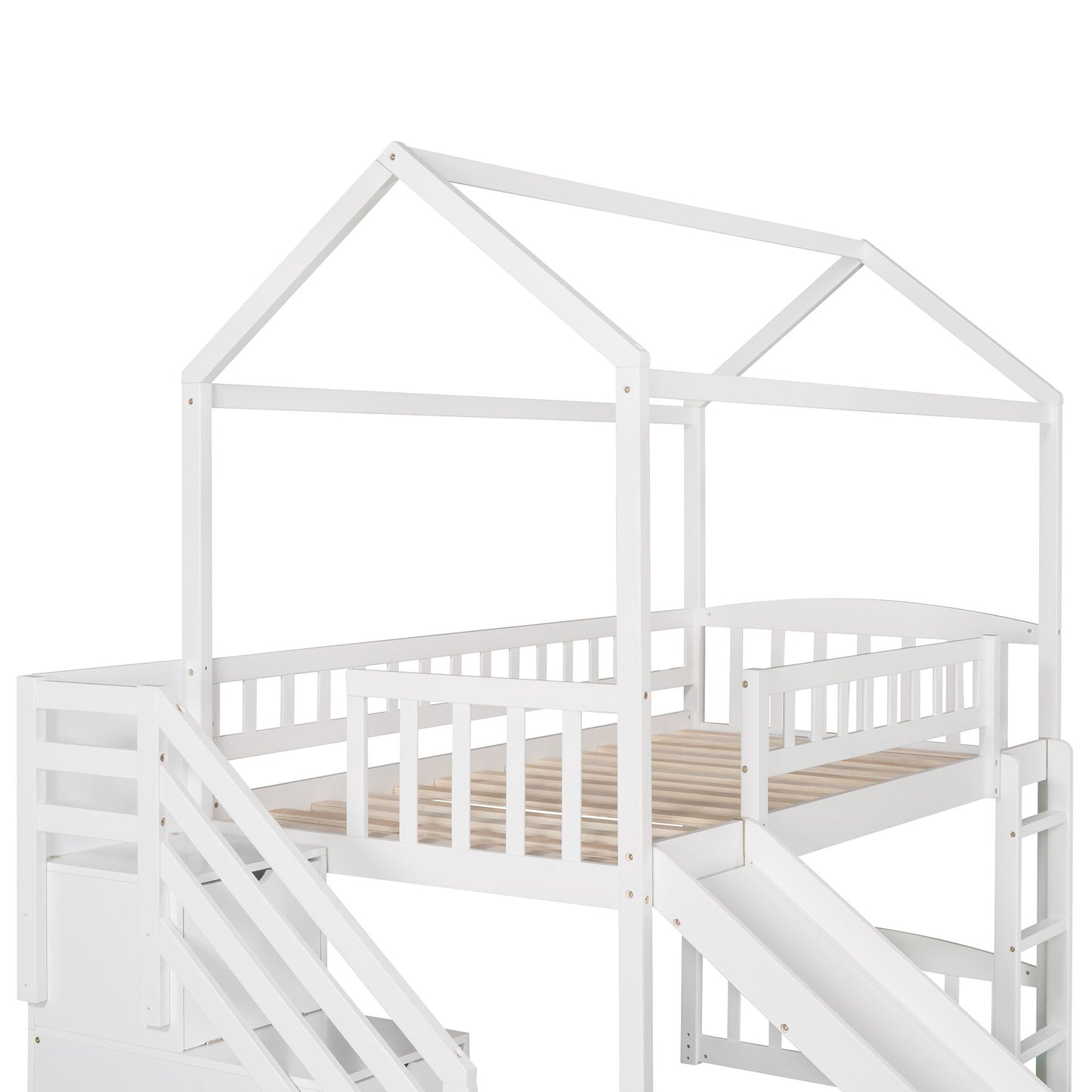 Twin Loft House Bed With 2 Drawers And Slide - White