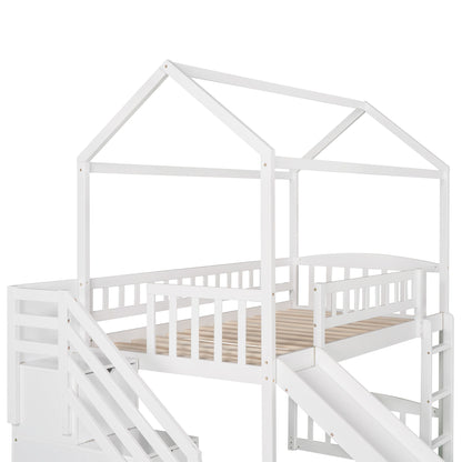 Twin Loft House Bed With 2 Drawers And Slide - White