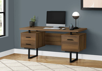 Computer Desk For Home Office, Laptop, Left, Right Set - Up, Storage Drawers, Contemporary & Modern - Walnut
