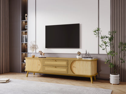 Rattan TV Stand For Tvs Up To 75'', Modern Farmhouse Media Console, Entertainment Center With Legs, TV Cabinet For Living Room, Home Theatre - Natural Wood