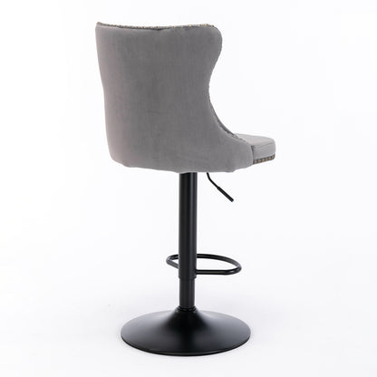 Swivel Velvet Barstools Adjusatble Seat Height , Modern Upholstered Bar Stools With Backs Comfortable Tufted For Home Pub And Kitchen Island (Set of 2) - Gray