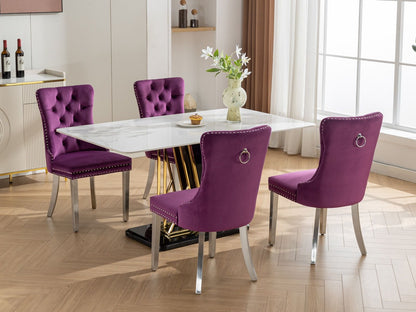 Nikki - Modern, High-End Tufted Solid Wood Contemporary Velvet Upholstered Dining Chair With Chrome Stainless Steel Plating Legs, Nailhead Trim (Set of 2) - Purple / Chrome
