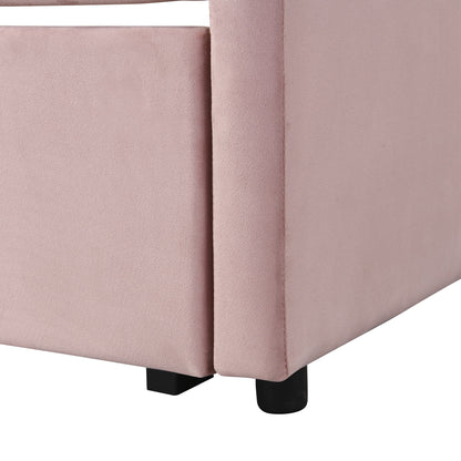 Twin Size Upholstered Daybed With Pop Up Trundle - Pink