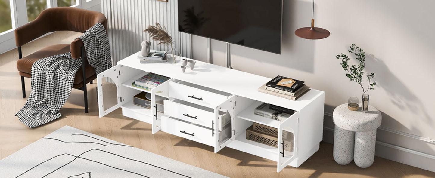Modern Minimalist TV Stand For TVs Up To 75", Entertainment Center Media Console Cabinet With Adjustable Shelves For Living Room - White