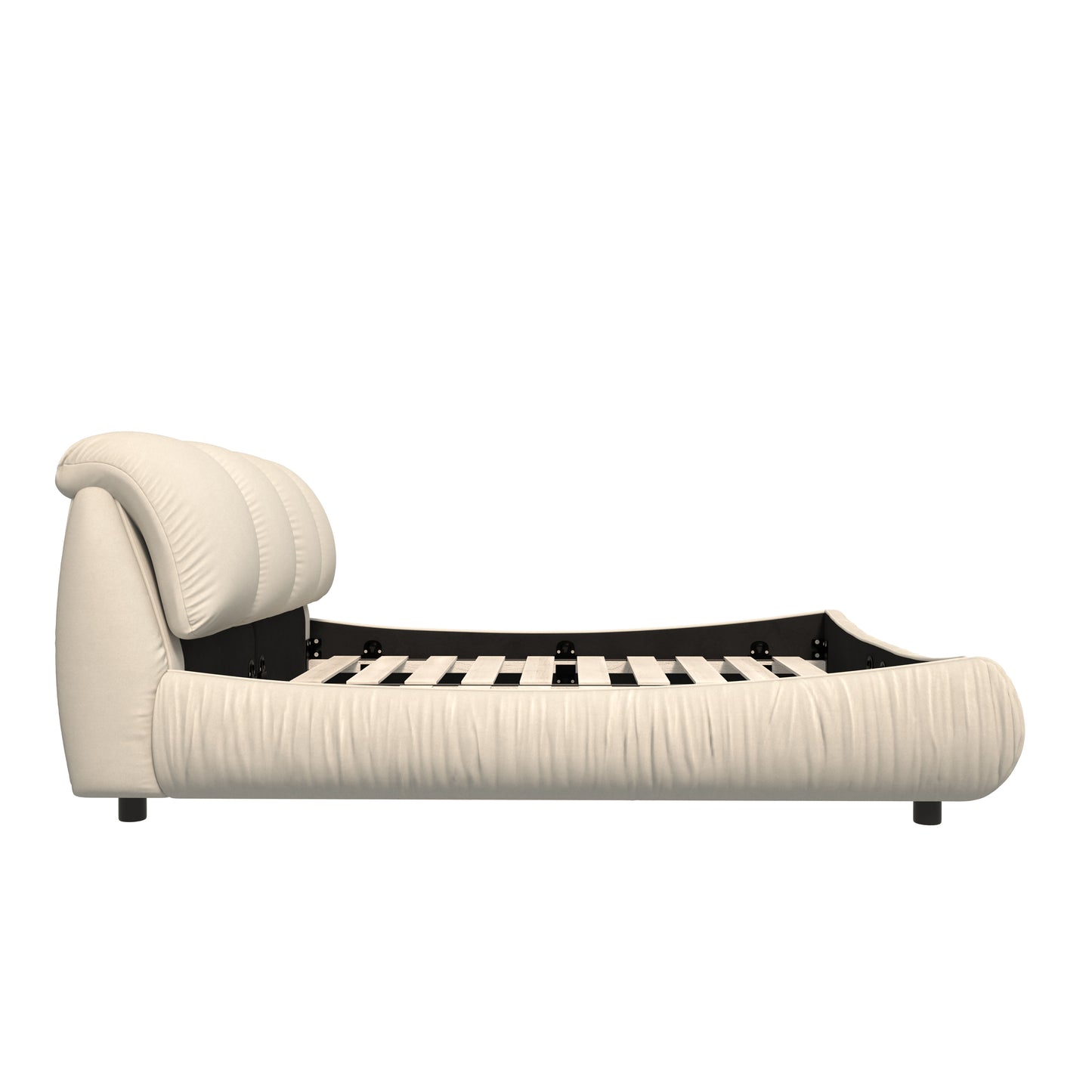 Queen Size Luxury Upholstered Platform Bed With Oversized Padded Backrest And Solid Wood Frame, Suitable For Multiple Heights Of Mattresses - Beige