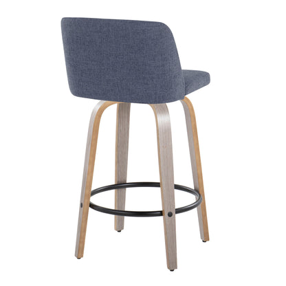 Toriano - Contemporary Fixed Height Counter Stool With Swivel With Round Footrest (Set of 2) - Light Gray / Blue