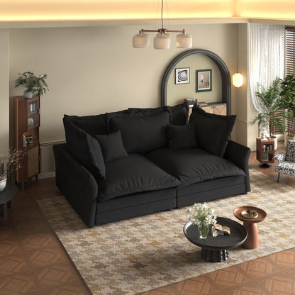 Modern Comfy Upholstered Sofa Cloud Couch, Deep Seat Couches With Multiple Large Soft Pillows, Convertible Deep Seat Chaise Longue For Living Room - Black