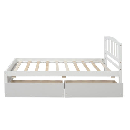 Twin Platform Storage Bed Frame With Two Drawers And Headboard - White
