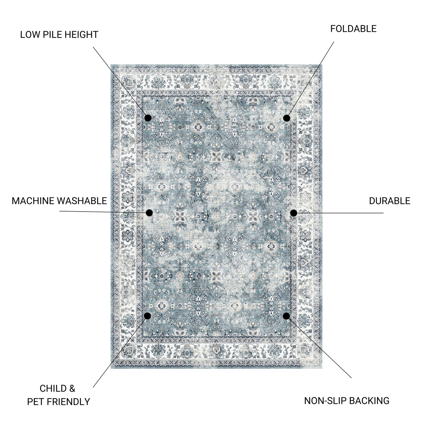 Toucan - Washable Non - Slip Area Rug, Elegant Design - Silver