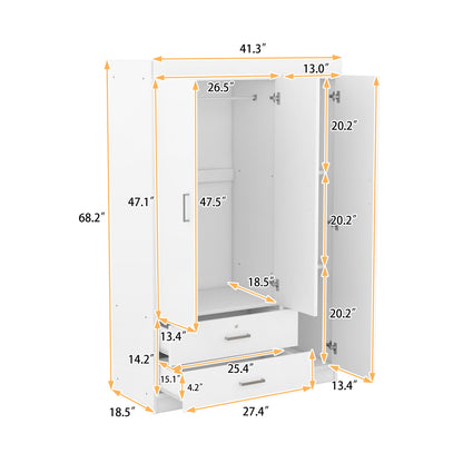 3 Door Wardrobe With 2 Drawers - White