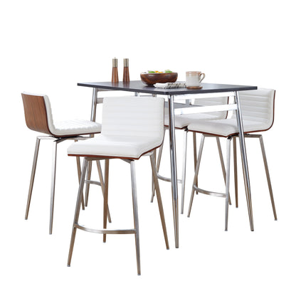 Marcel Mason - 5 Piece Swivel Contemporary Counter Height Dining Set - Chrome - Black / Walnut / White