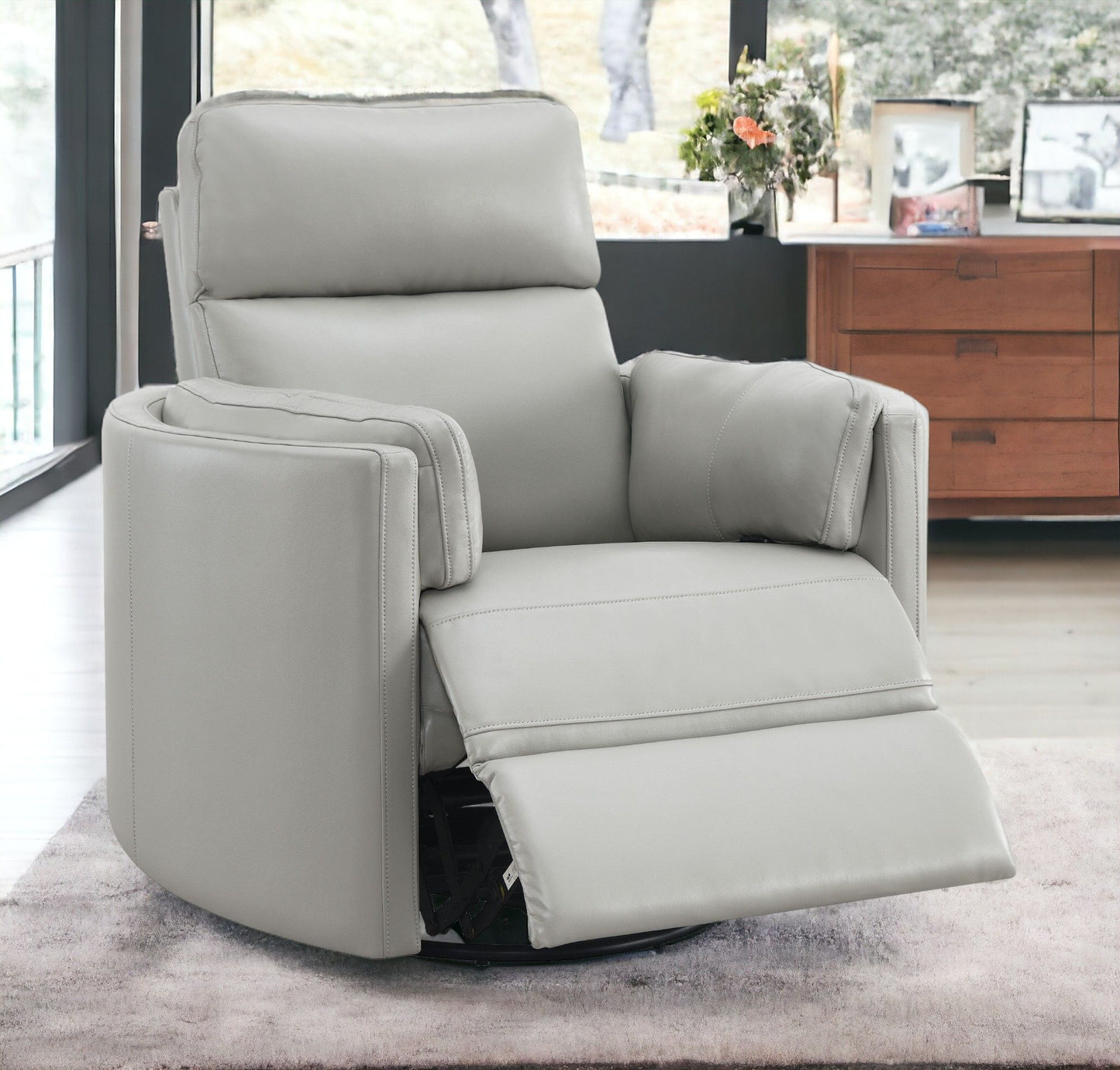 Sagen - Faux Leather Glider Recliner With Swivel - Gray