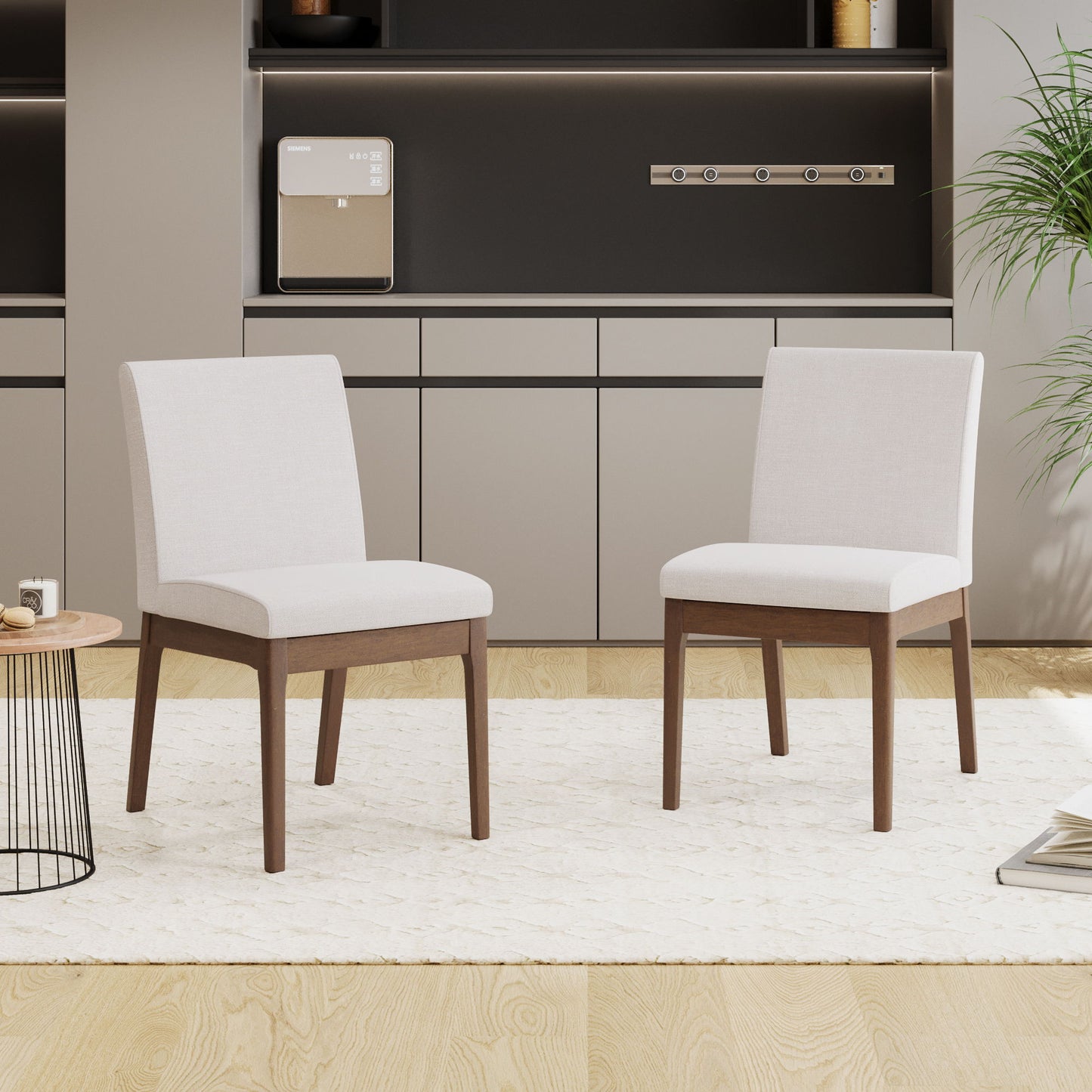 Contemporary Fabric Dining Chairs (Set of 2) - Light Beige / Walnut