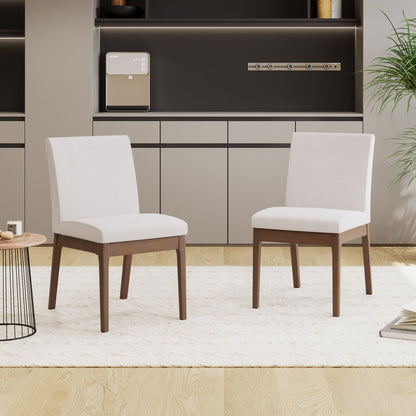 Contemporary Fabric Dining Chairs (Set of 2) - Light Beige / Walnut