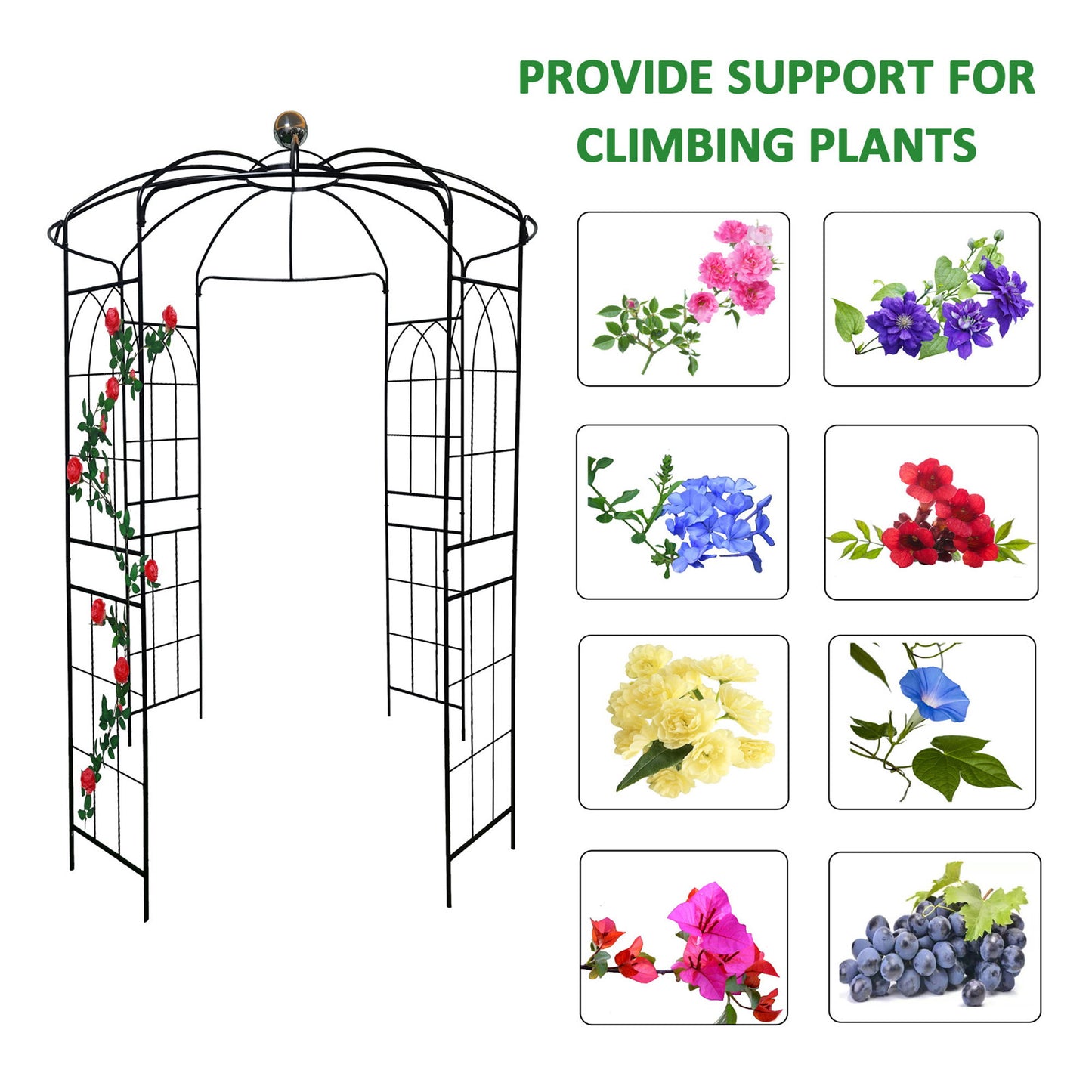 Metal Garden Arch Iron Garden Arbors Gazebo Dia High Birdcage Shape Pergola Pavilion For Wedding Ceremony Outdoor - Black