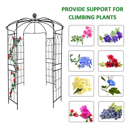 Metal Garden Arch Iron Garden Arbors Gazebo Dia High Birdcage Shape Pergola Pavilion For Wedding Ceremony Outdoor - Black