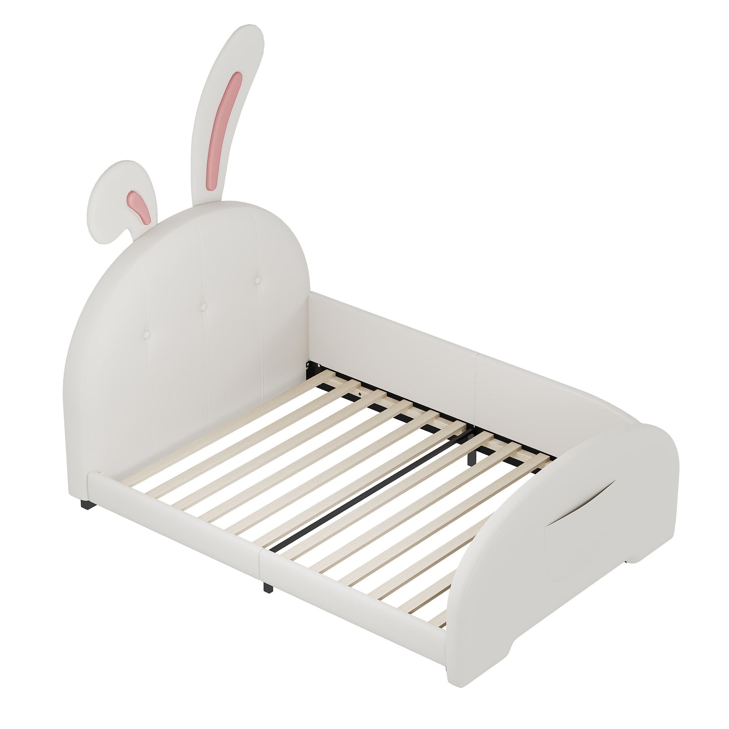 Twin Size Upholstered Rabbit-Shape Princess Bed, Twin Size Platform Bed With Headboard And Footboard - White