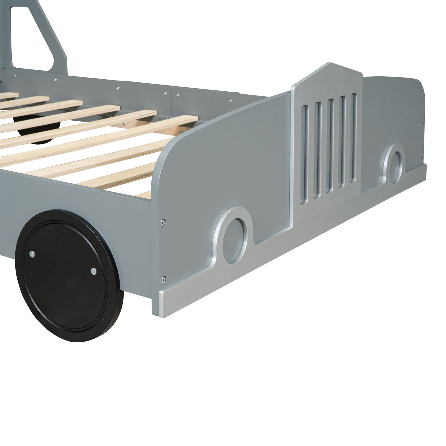 Full Size Car Shaped Platform Bed With Wheels - Gray