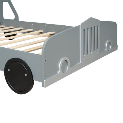 Full Size Car Shaped Platform Bed With Wheels - Gray
