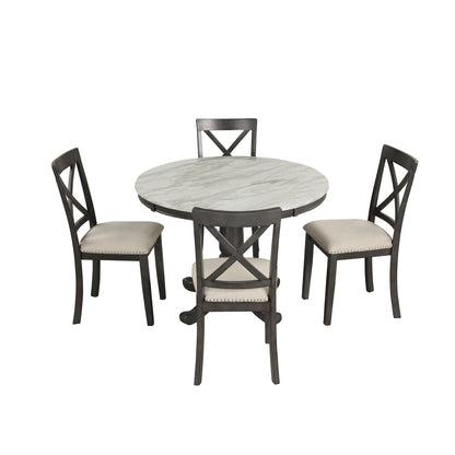 5 Pieces Dining Table And Chairs Set For 4 Persons, Kitchen Room Solid Wood Table With 4 Chairs - Gray