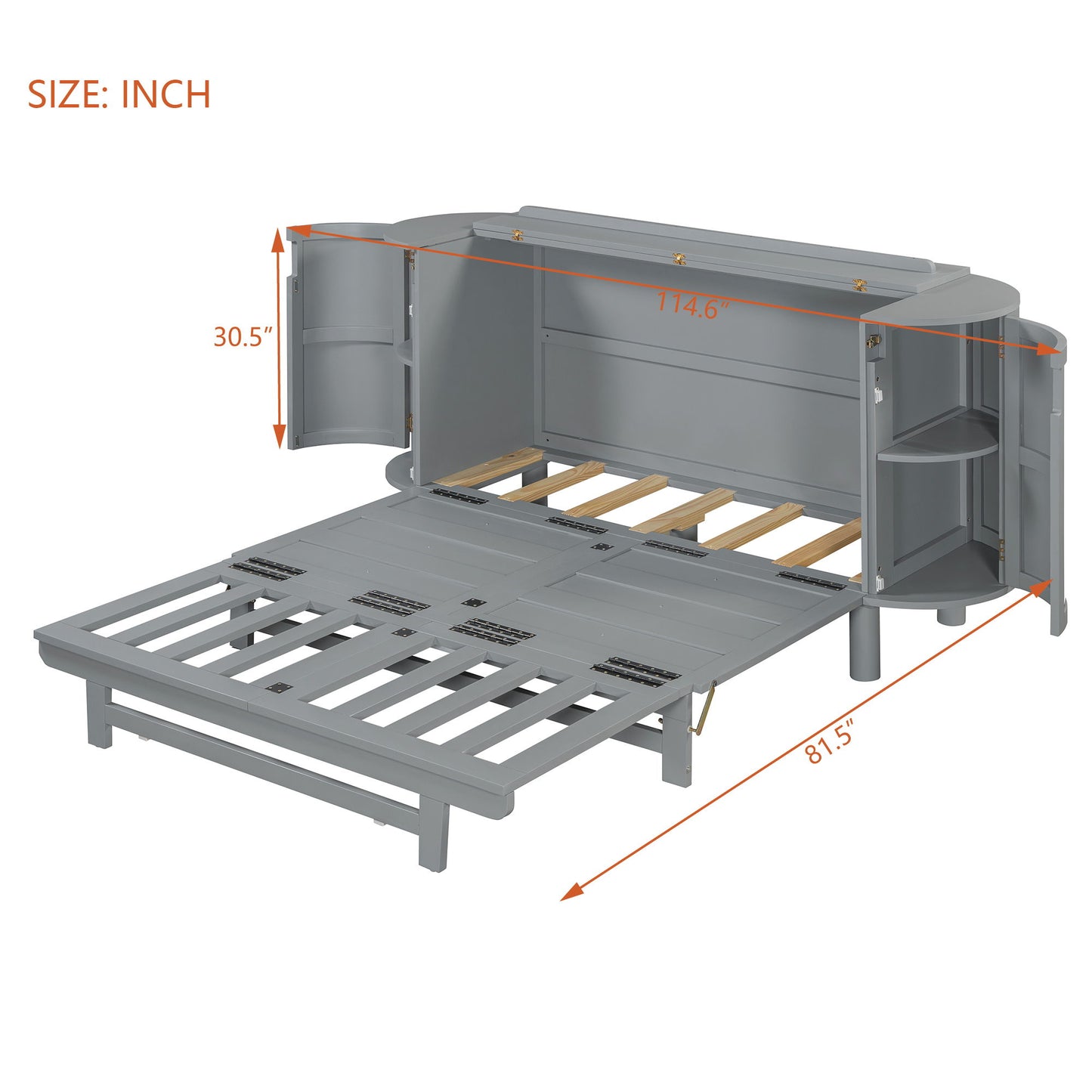 Queen Murphy Bed With Hidden Storage & Modern Woven Design - Gray