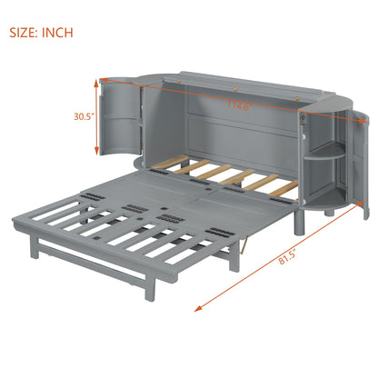 Queen Murphy Bed With Hidden Storage & Modern Woven Design - Gray