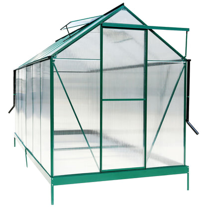 6.3'x12.2'x7' Polycarbonate Greenhouse, Heavy Duty Outdoor Aluminum Walk-In Green House Kit With Rain Gutter, Vent And Door For Backyard Garden - Green
