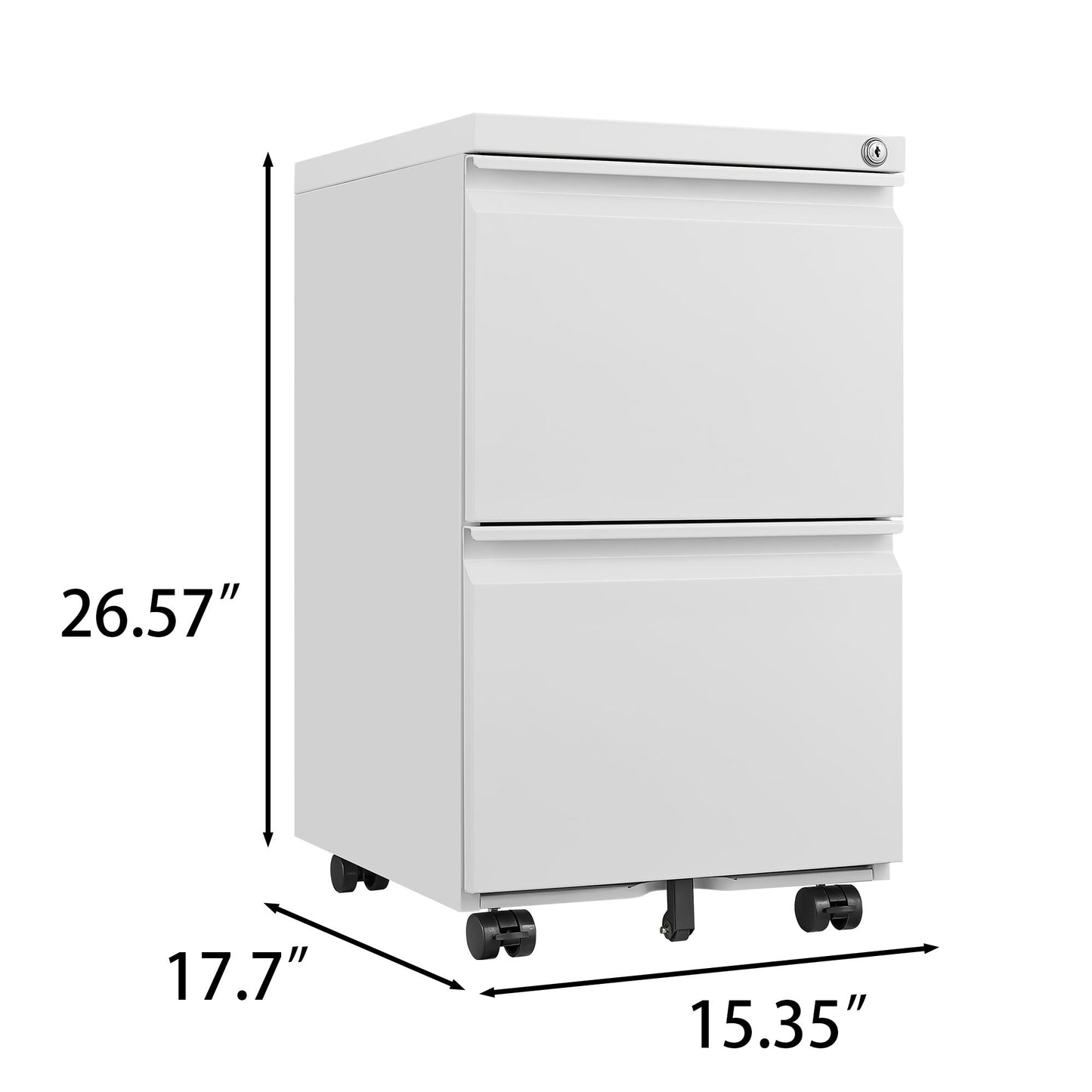 Metal 2 Drawer Mobile File Cabinet With Lock, Under Desk Office Steel Filing Cabinet, 25.6''H Legal / Letter Size Files Storage Cabinet - White