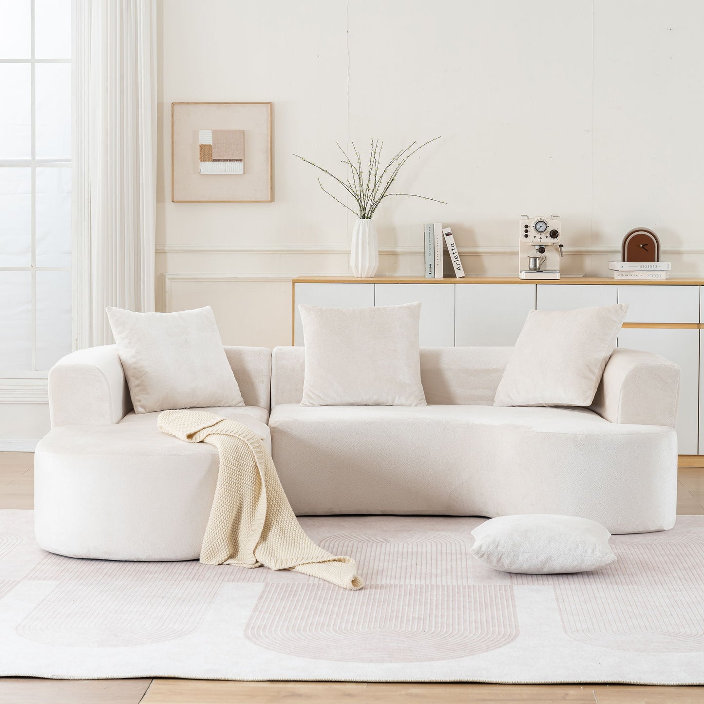 Modular Sectional Sofa With L Shape Chaise, Cloud Sectional Modern Sleeper Couch With Deep Seat, Sponge Compression Sofas - Beige