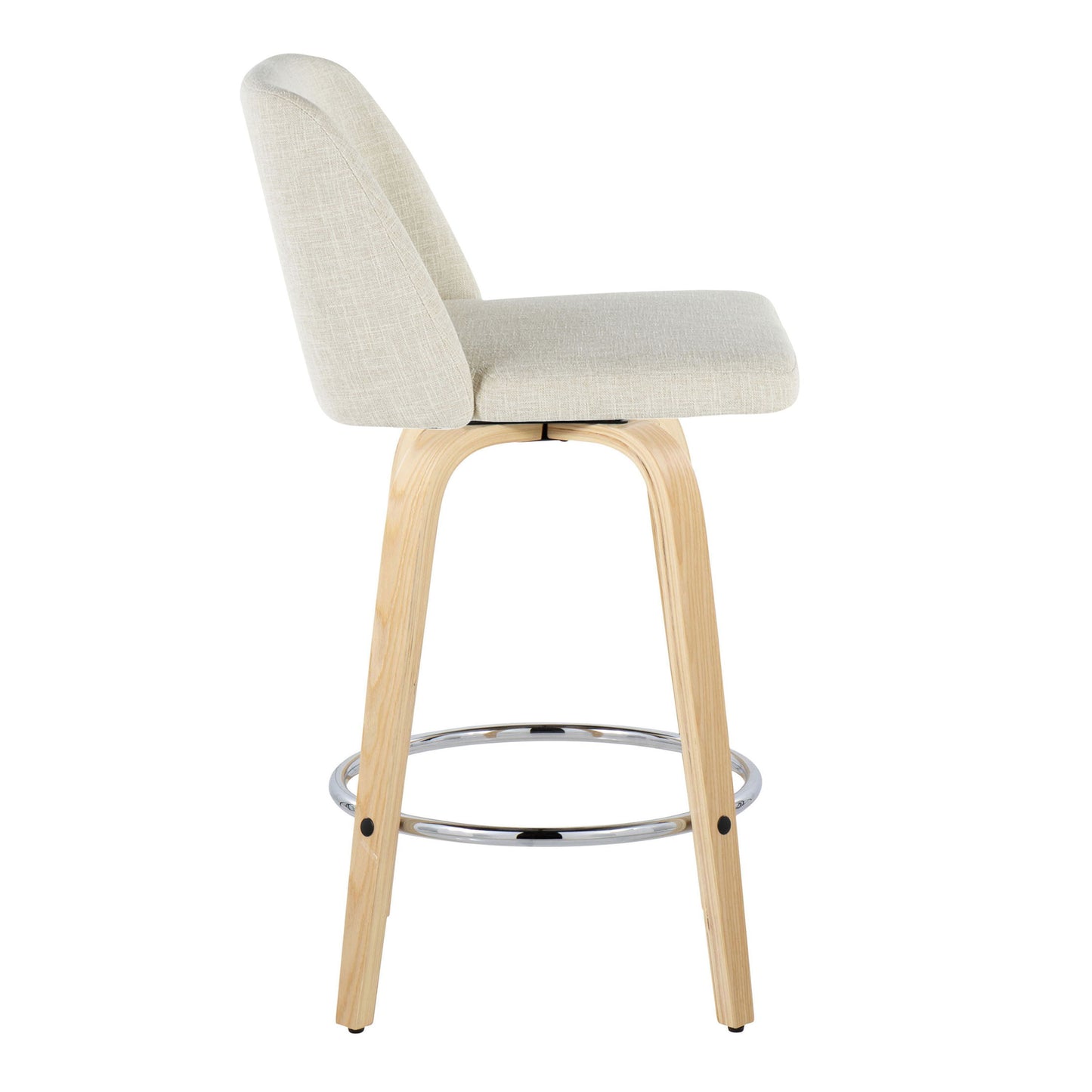Toriano - Contemporary Fixed Height Counter Stool Swivel With Round Footrest (Set of 2) - Cream / Natural