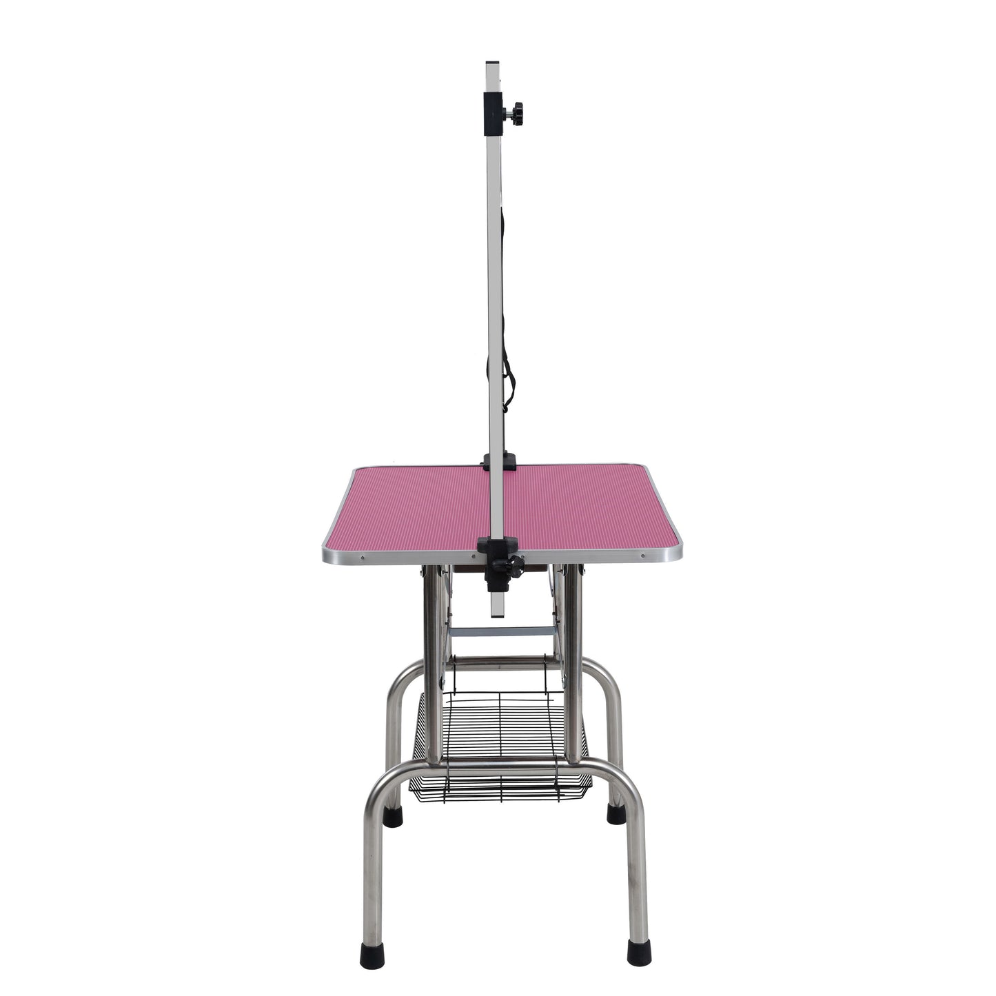 Folding Dog Pet Grooming Table Stainless Steel Frame Rubber Mat On Board With Adjustable Arm And Clamps Pet Dog Cat Grooming Table - Pink
