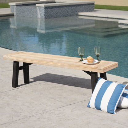 Outdoor Bench With Slat Panel Design And Frame - Natural / Gray