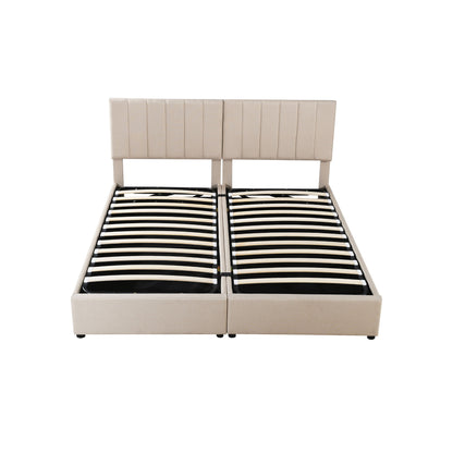 King Size Upholstered Platform Bed With A Hydraulic Storage System - Beige