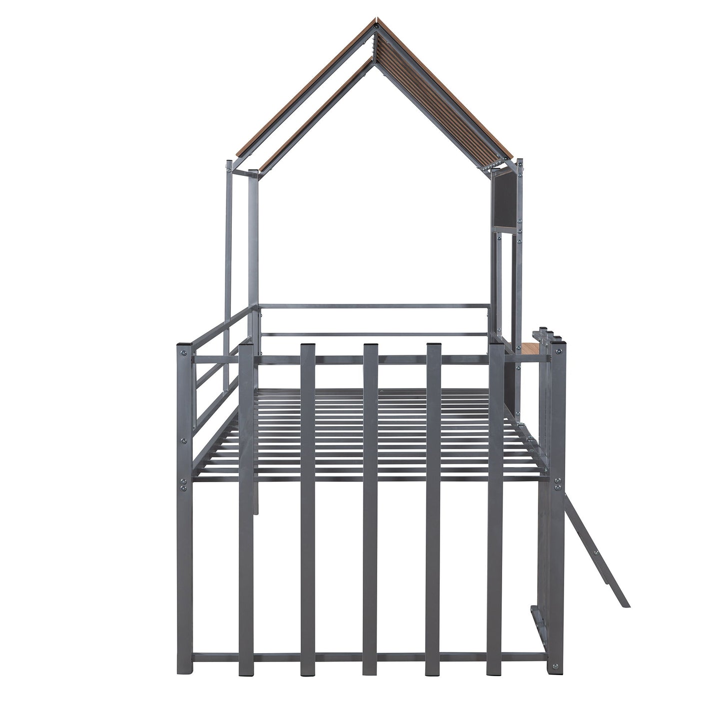 Twin Size Loft Bed With Roof, Window, Guardrail, Ladder - Silver