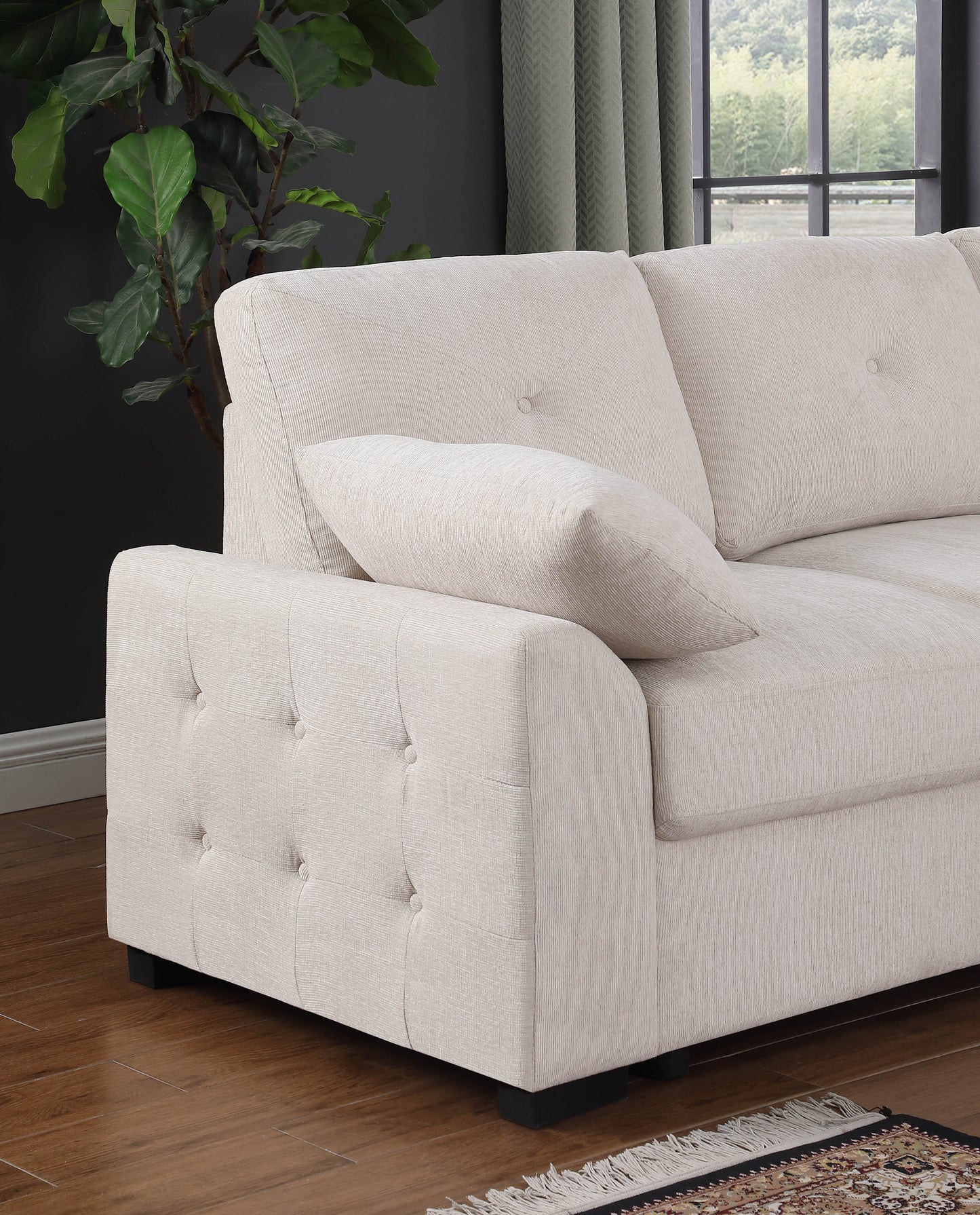 Nyhan - Upholstered Corner Sectional With Pull Out Loveseat And Storaged Chaise - Beige