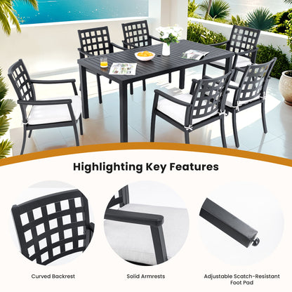 Modern Classic Cast Outdoor Patio Dining Chairs, Ergonomic Lattice Backrest Design, Sunbrella Cushion, Weather Resistant And Durable (Set of 2) - Ember Black